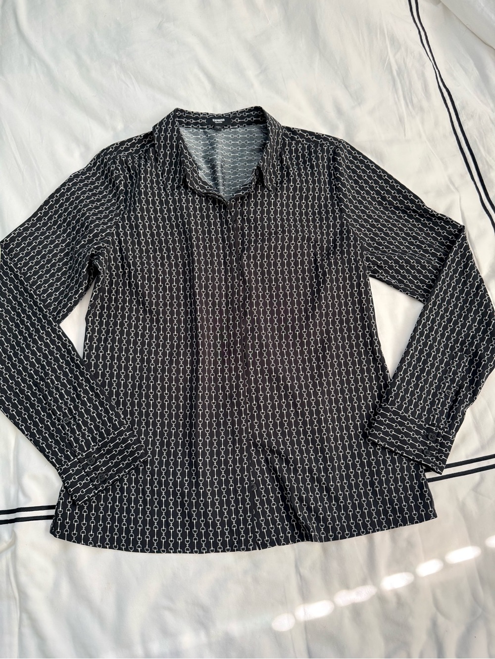 Express Black Button-Down Shirt with White Chain Print